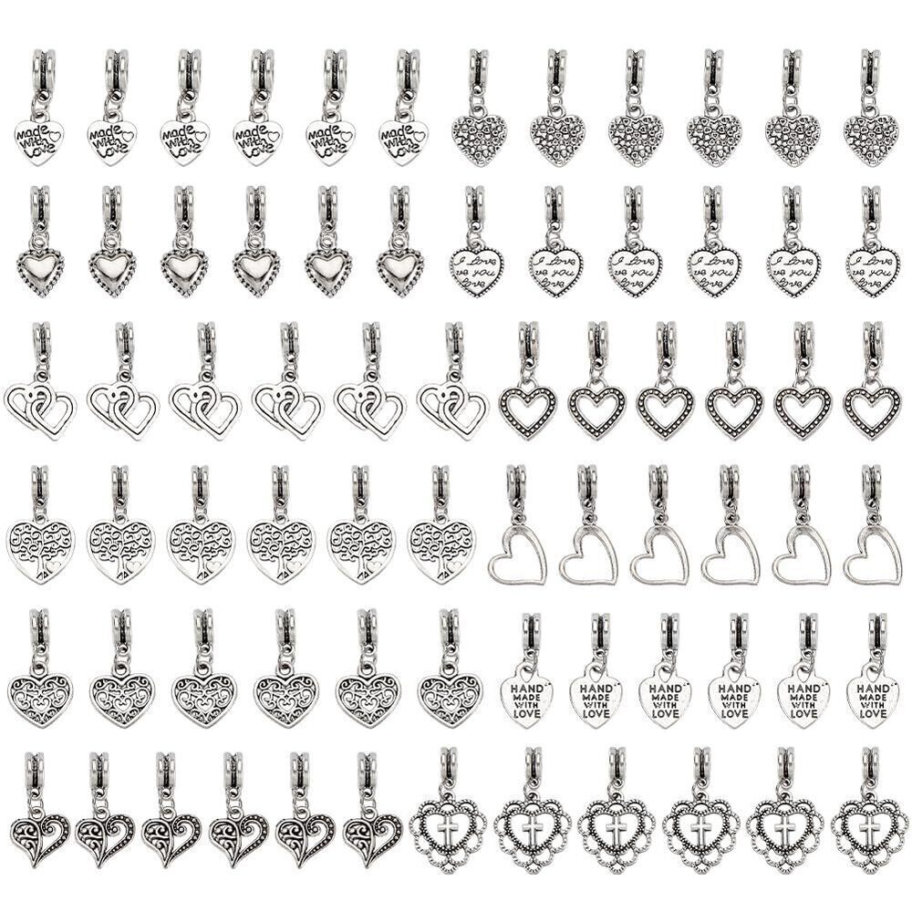 4235 12 Styles 72Pcs Heart Dangle Charms Antique Silver Love Heart Pendant